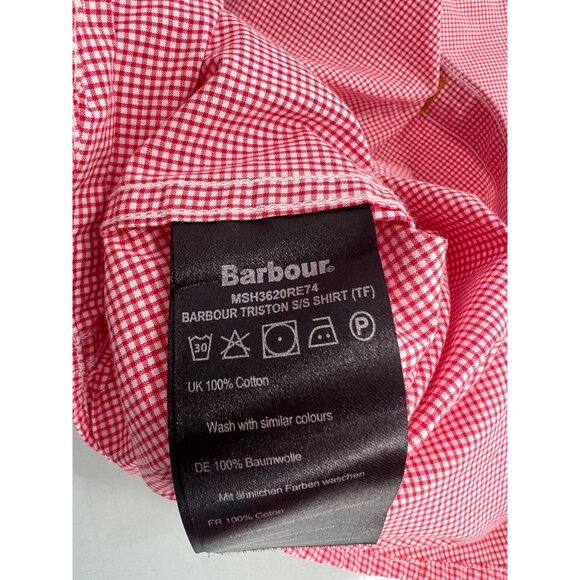 Barbour Shirt Mens Large L Tailored Fit Short Sleeve Red White Plaid Button Up - Picture 6 of 9